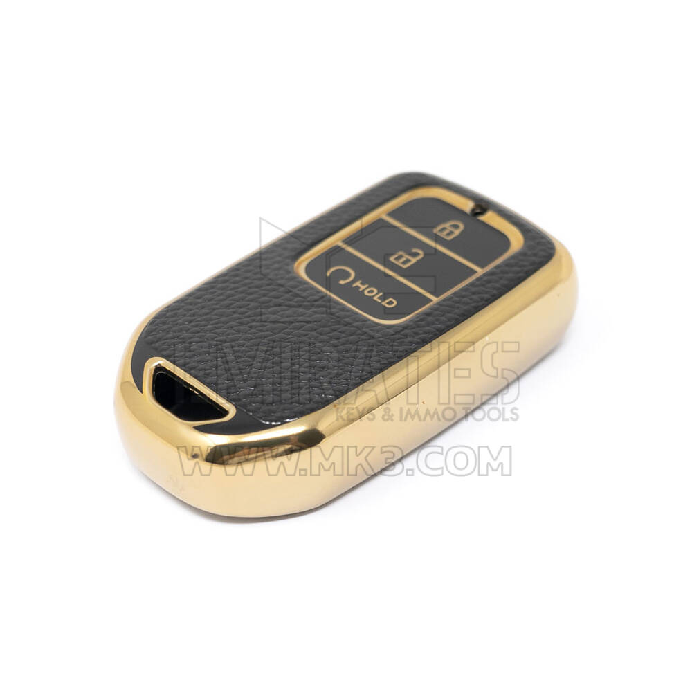 New Aftermarket Nano High Quality Gold Leather Cover For Honda Remote Key 3 Buttons Black Color HD-A13J3B | Emirates Keys