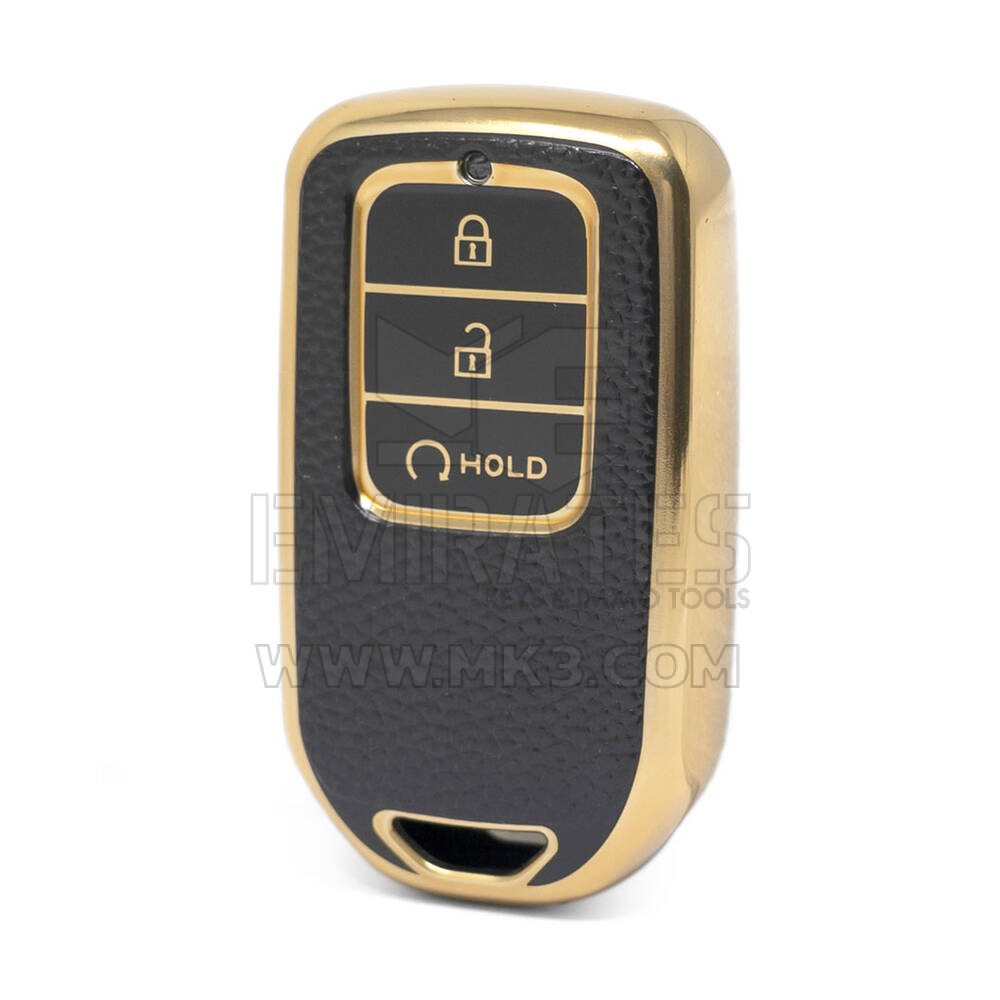 Nano High Quality Gold Leather Cover For Honda Remote Key 3 Buttons Black Color HD-A13J3B