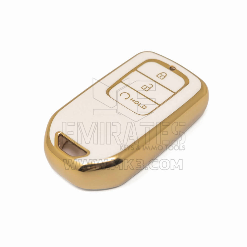 New Aftermarket Nano High Quality Gold Leather Cover For Honda Remote Key 3 Buttons White Color HD-A13J3B | Emirates Keys