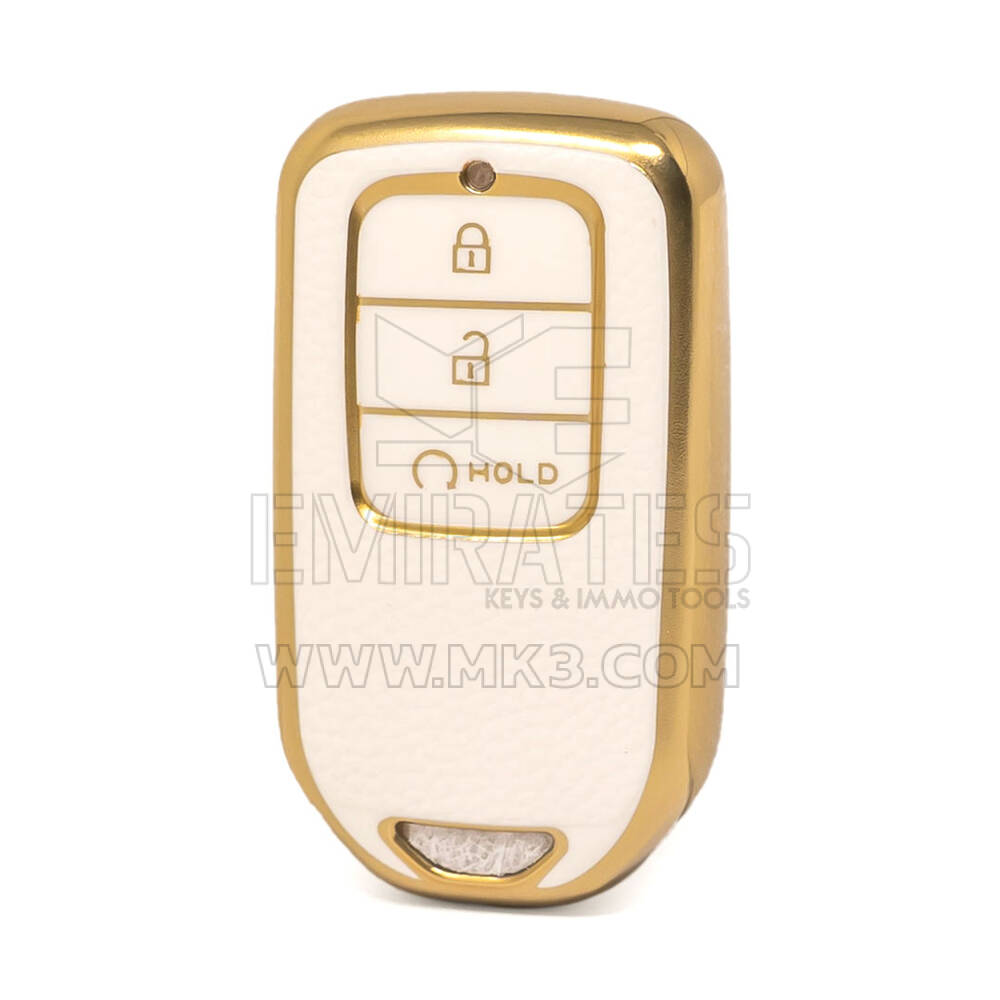Nano High Quality Gold Leather Cover For Honda Remote Key 3 Buttons White Color HD-A13J3B