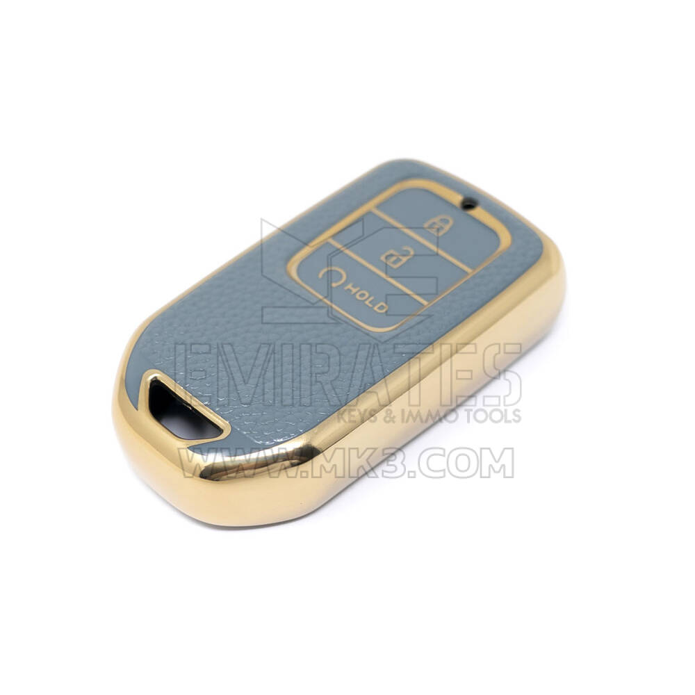 Novo aftermarket nano capa de couro dourado de alta qualidade para chave remota honda 3 botões cor cinza HD-A13J3B | Chaves dos Emirados