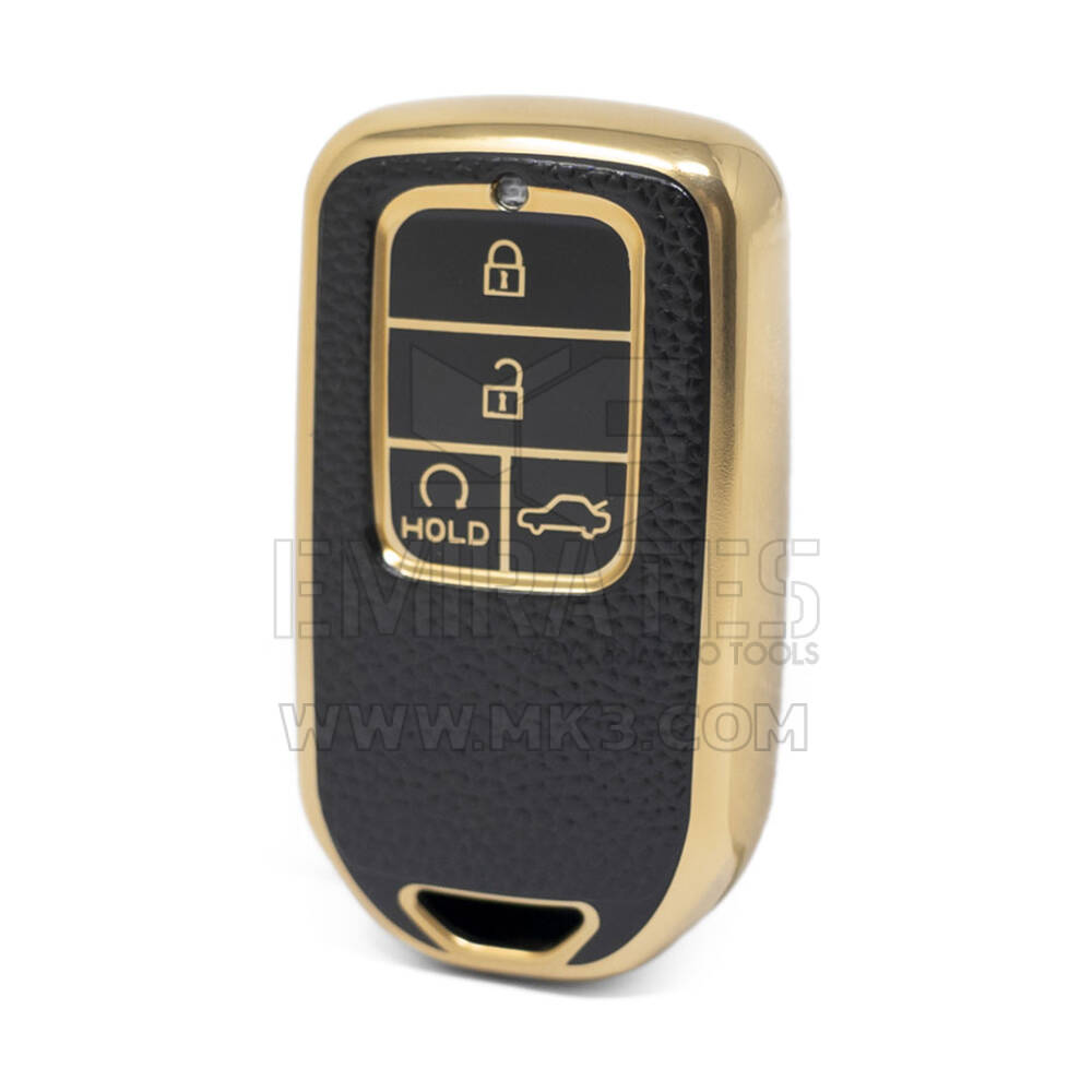 Nano High Quality Gold Leather Cover For Honda Remote Key 4 Buttons Black Color HD-A13J4