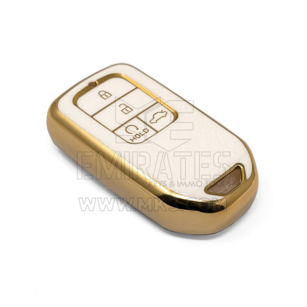 Novo aftermarket nano capa de couro dourado de alta qualidade para chave remota honda 4 botões cor branca HD-A13J4 Chaves dos Emirados