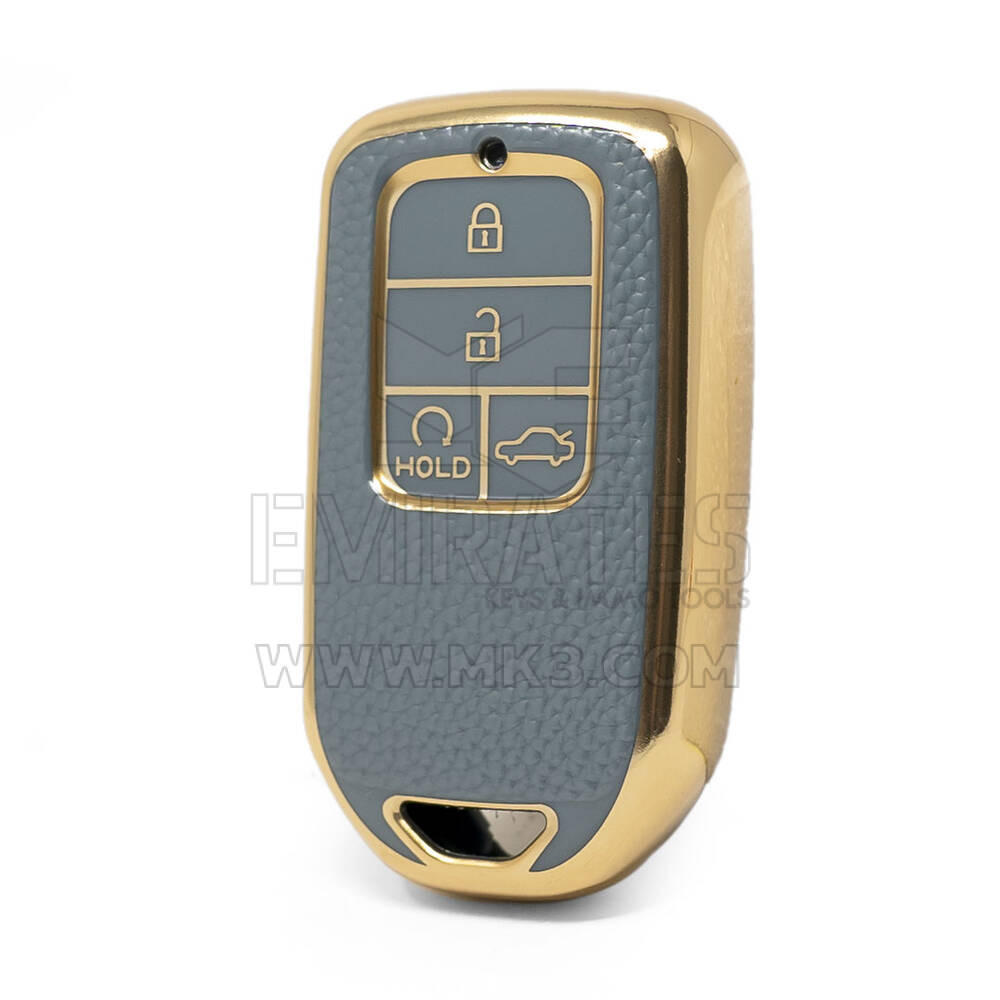 Nano High Quality Gold Leather Cover For Honda Remote Key 4 Buttons Gray Color HD-A13J4
