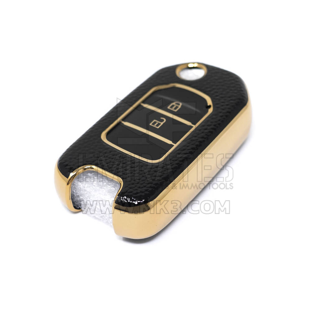 Nuova cover in pelle dorata aftermarket Nano di alta qualità per Honda Flip chiave remota 2 pulsanti colore nero HD-B13J2 | Chiavi degli Emirati