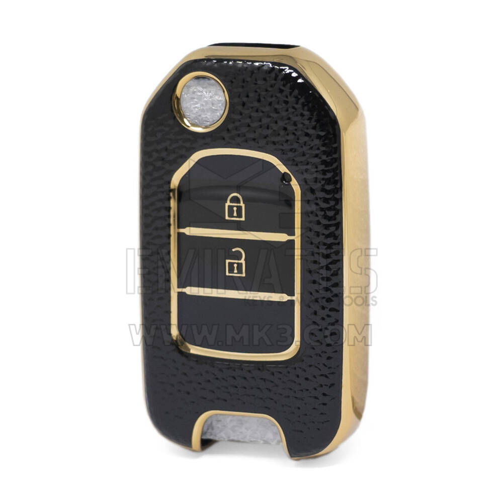 Nano Funda de cuero dorado de alta calidad para mando a distancia Honda Flip, 2 botones, Color negro, HD-B13J2