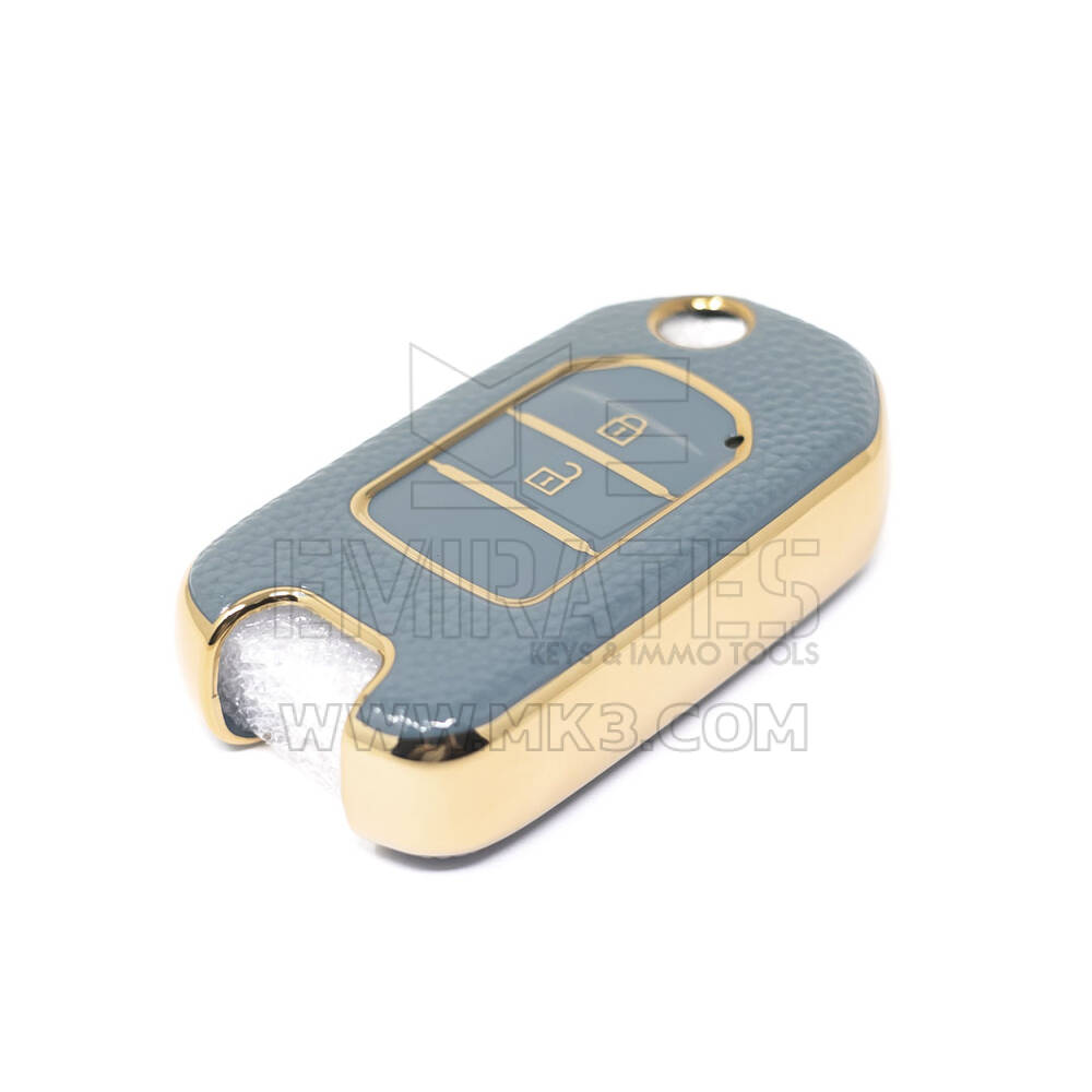 Novo aftermarket nano capa de couro dourado de alta qualidade para chave remota honda flip 2 botões cor cinza HD-B13J2 Chaves dos Emirados