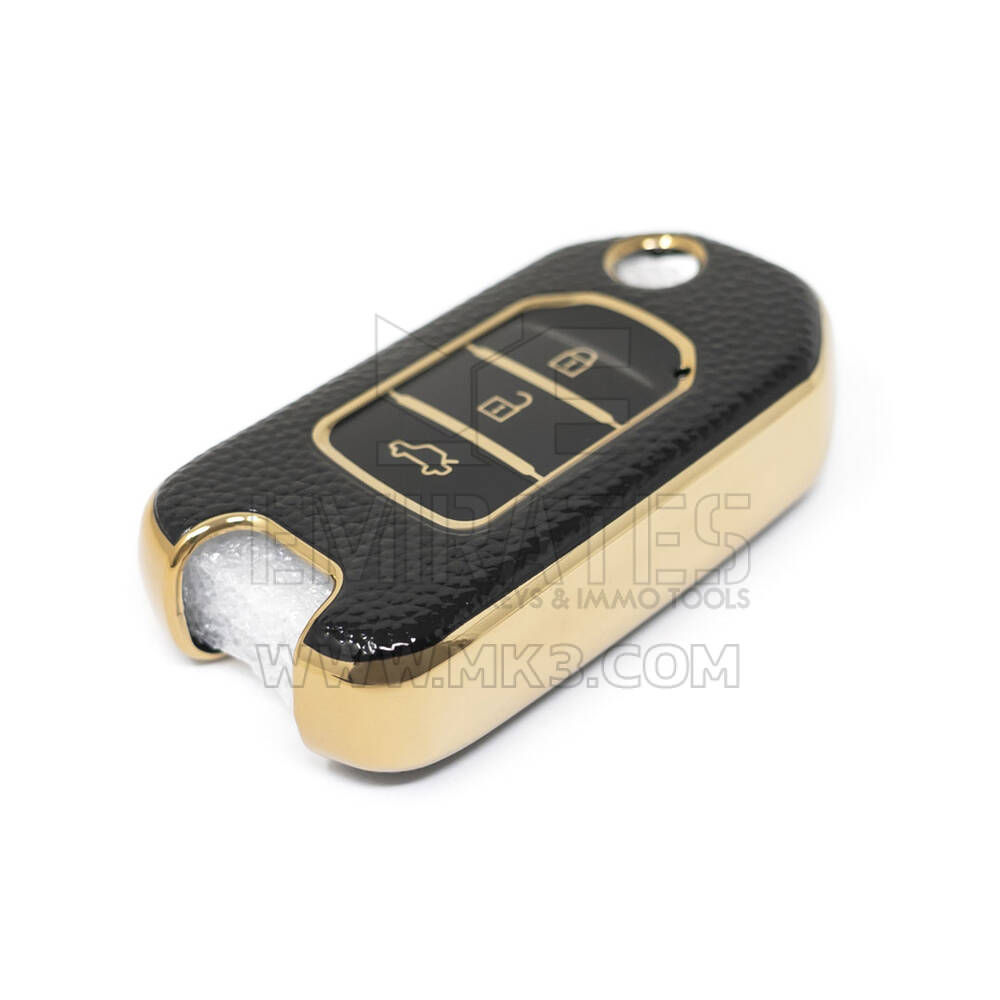 Nuova cover in pelle dorata aftermarket Nano di alta qualità per Honda Flip chiave remota 3 pulsanti colore nero HD-B13J3 | Chiavi degli Emirati
