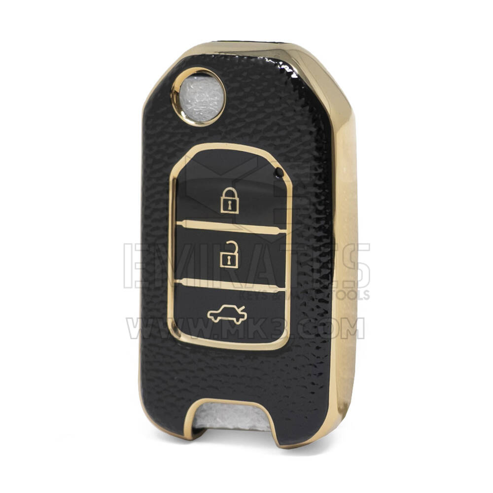Nano – housse en cuir doré de haute qualité, pour clé télécommande Honda à rabat, 3 boutons, couleur noire, HD-B13J3