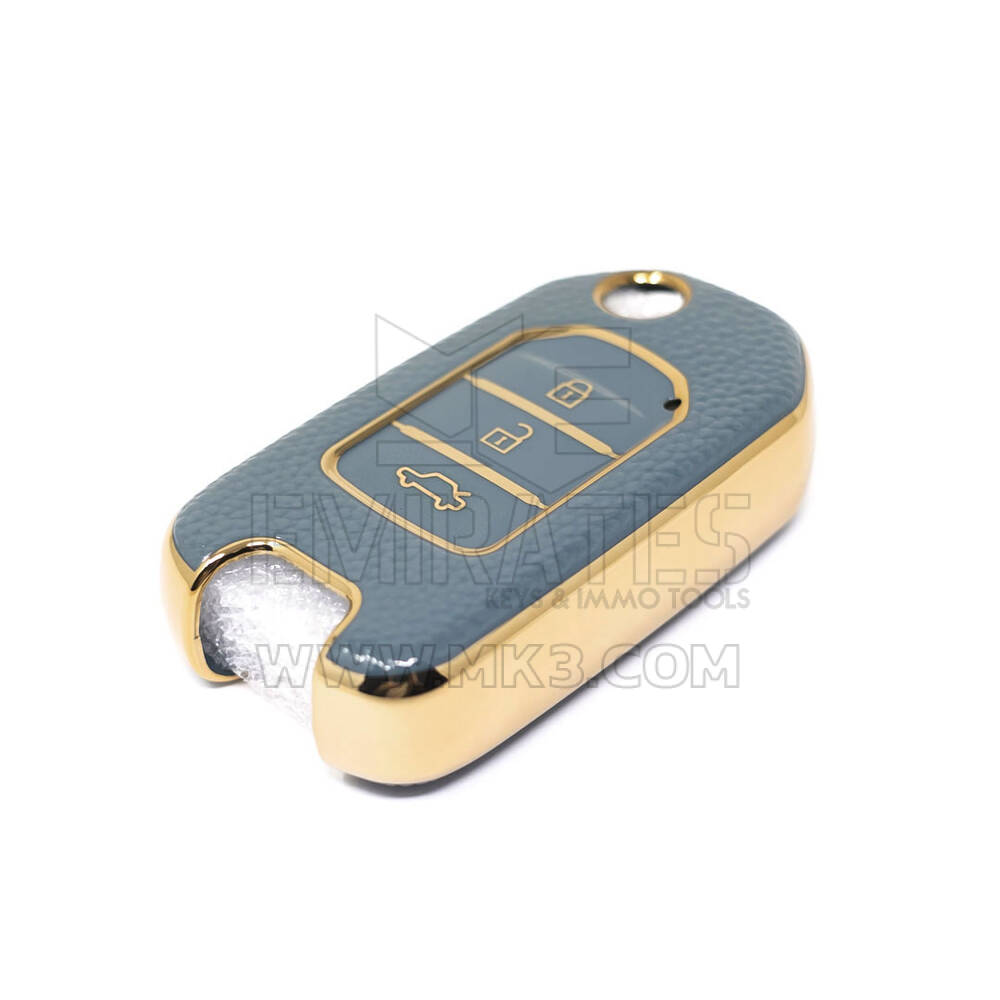 Novo aftermarket nano capa de couro dourado de alta qualidade para chave remota honda flip 3 botões cor cinza HD-B13J3 Chaves dos Emirados