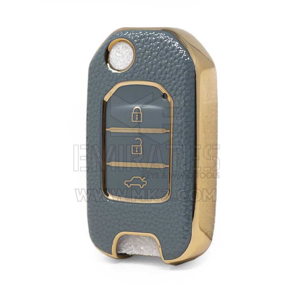 Nano Funda de cuero dorado de alta calidad para mando a distancia Honda Flip, 3 botones, Color gris, HD-B13J3