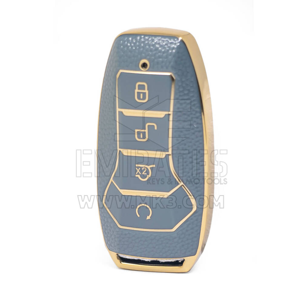 Nano High Quality Gold Leather Cover For BYD Remote Key 4 Buttons Gray Color BYD-A13J