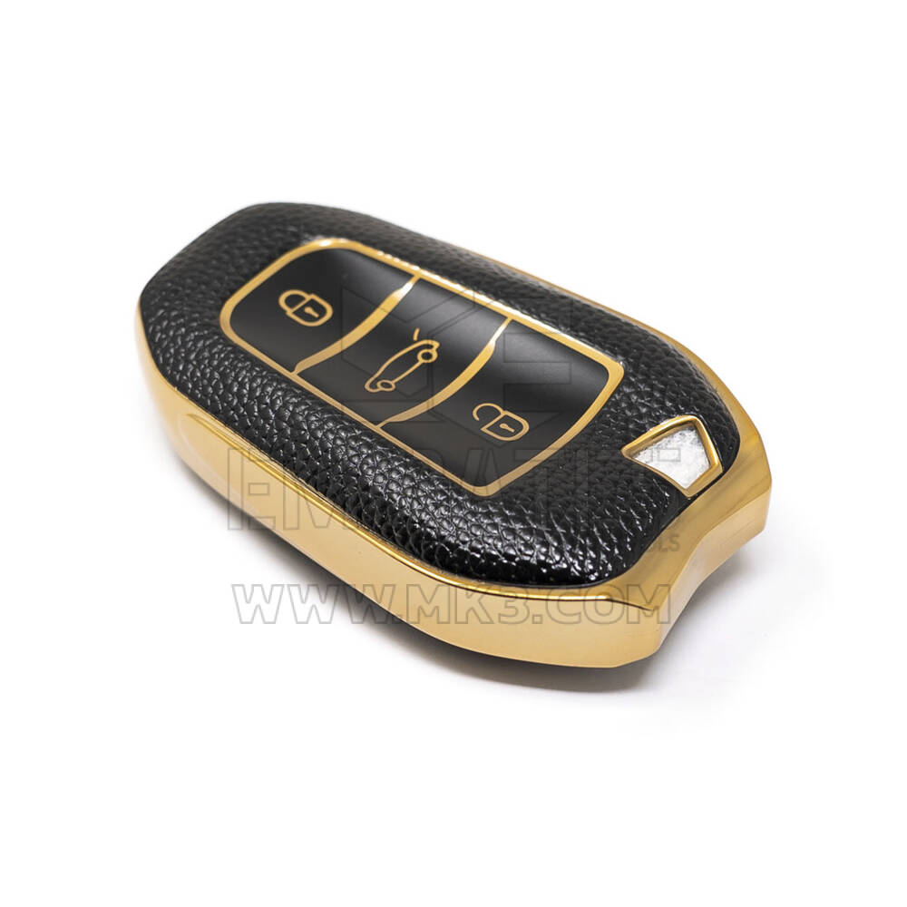 Nuova cover in pelle dorata aftermarket Nano di alta qualità per chiave remota Peugeot 3 pulsanti colore nero PG-A13J | Chiavi degli Emirati