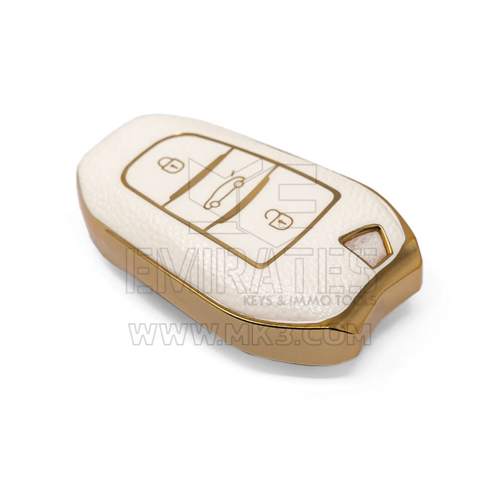 New Aftermarket Nano High Quality Gold Leather Cover For Peugeot Remote Key 3 Buttons White Color PG-A13J | Emirates Keys