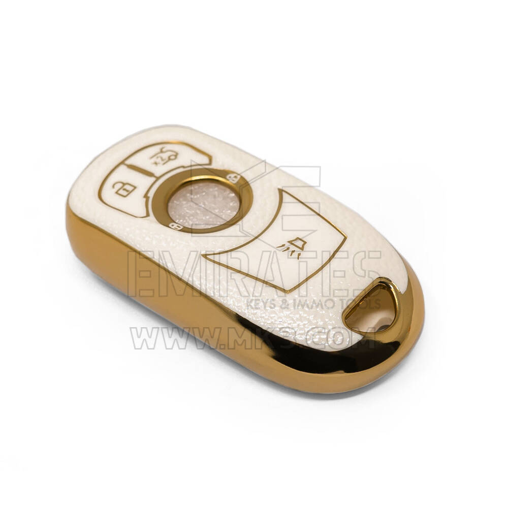 Nova Aftermarket Nano Capa de Couro Dourado de Alta Qualidade Para Buick Chave Remota 4 Botões Cor Branca BK-A13J5 Chaves dos Emirados