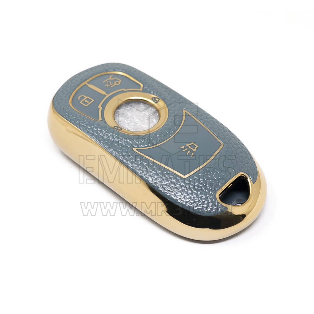 Novo aftermarket nano capa de couro dourado de alta qualidade para chave remota buick 4 botões cor cinza BK-A13J5 Chaves dos Emirados