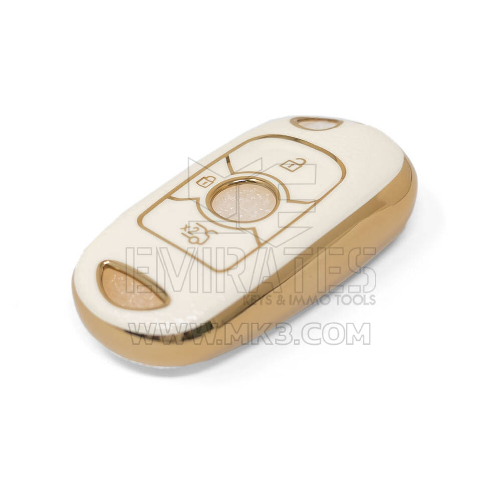 Nueva cubierta de cuero dorado Nano de alta calidad para mando a distancia Buick, 3 botones, Color blanco, BK-B13J | Cayos de los Emiratos