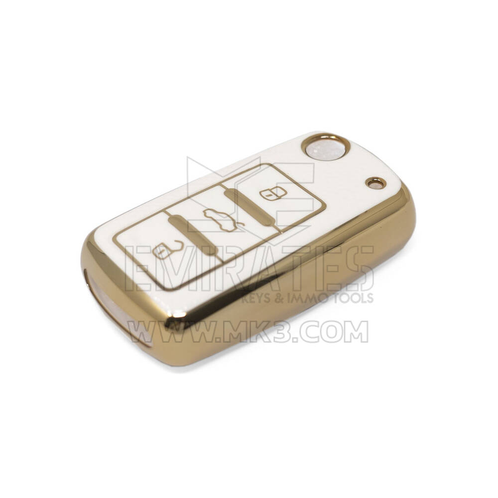 New Aftermarket Nano High Quality Gold Leather Cover For Volkswagen Flip Remote Key 3 Buttons White Color VW-A13J | Emirates Keys