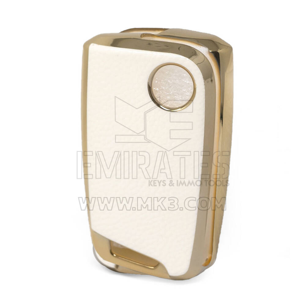 Nano Gold Leather Cover For VW Flip Key 3B White VW-B13J | MK3
