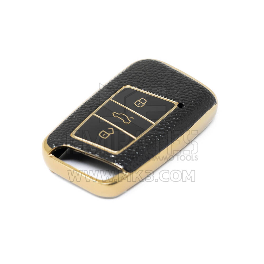 New Aftermarket Nano High Quality Gold Leather Cover For Volkswagen Remote Key 3 Buttons Black Color VW-D13J | Emirates Keys