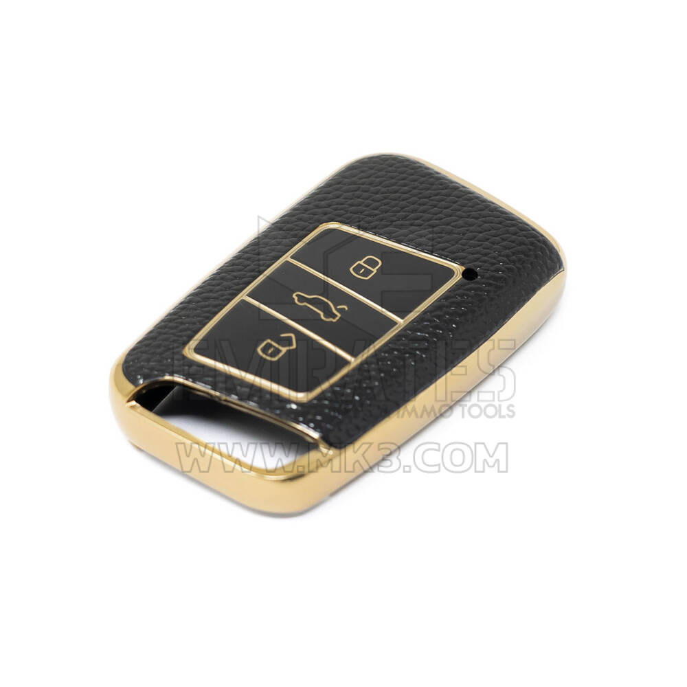 Nueva funda de cuero dorado Nano de alta calidad para llave remota de Volkswagen, 3 botones, Color negro, VW-D13J | Cayos de los Emiratos