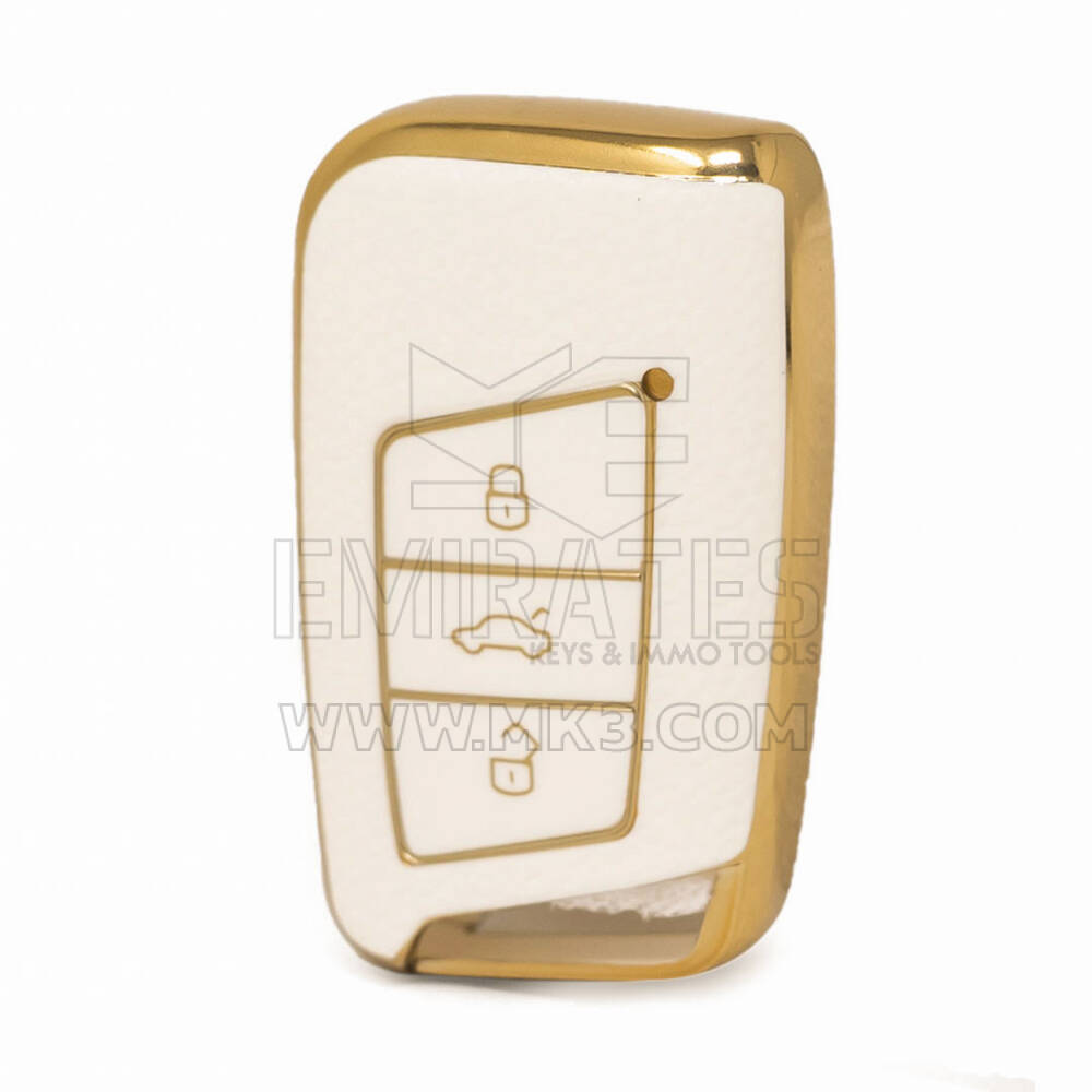غطاء نانو جلد ذهبي عالي الجودة لمفتاح ريموت فولكس فاجن 3 ازرار لون ابيض VW-D13J