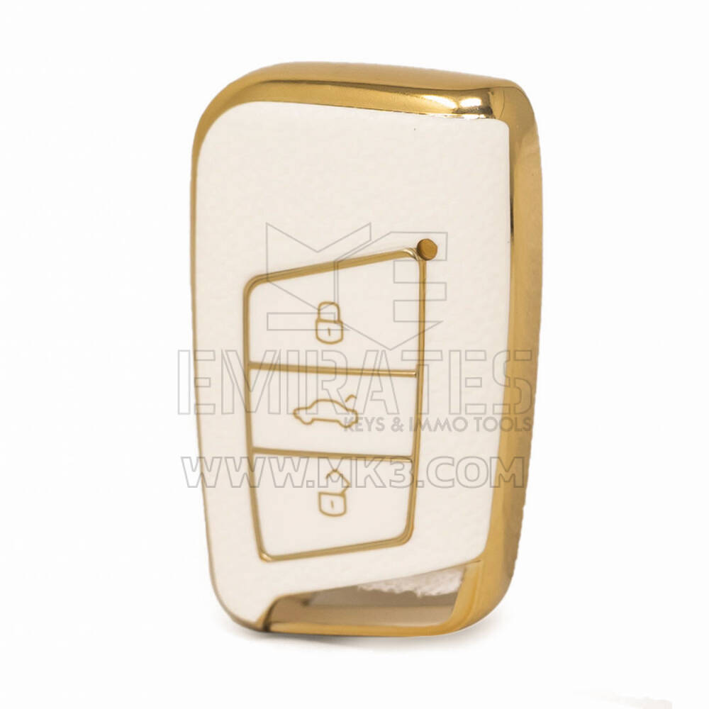 Nano Funda de cuero dorado de alta calidad para llave remota de Volkswagen, 3 botones, Color blanco VW-D13J