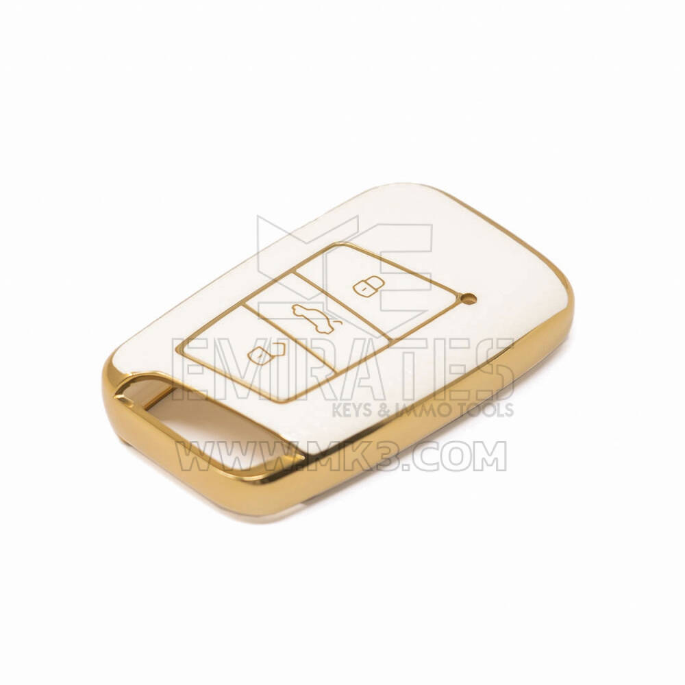 جديد ما بعد البيع نانو عالية الجودة غطاء جلد ذهبي لفولكس واجن مفتاح بعيد 3 أزرار اللون الأبيض VW-D13J | مفاتيح الإمارات
