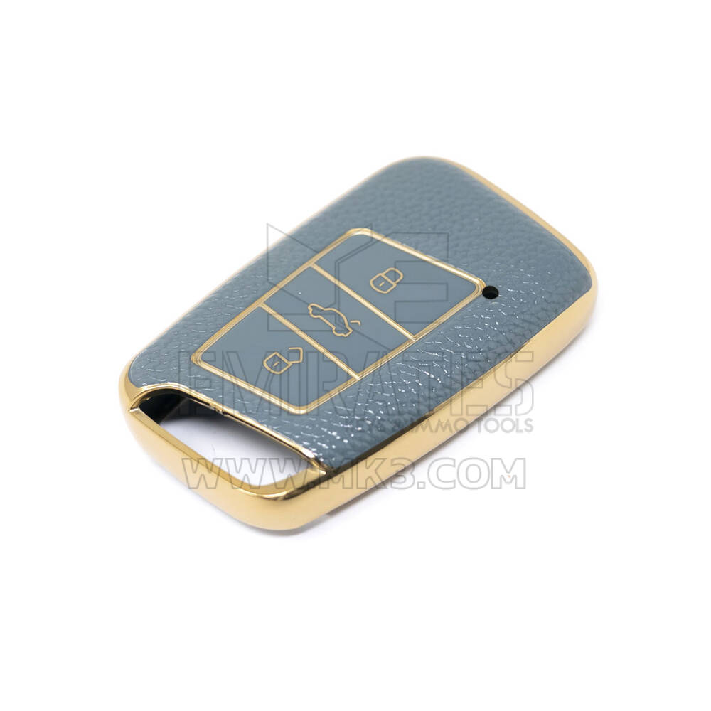 New Aftermarket Nano High Quality Gold Leather Cover For Volkswagen Remote Key 3 Buttons Gray Color VW-D13J | Emirates Keys