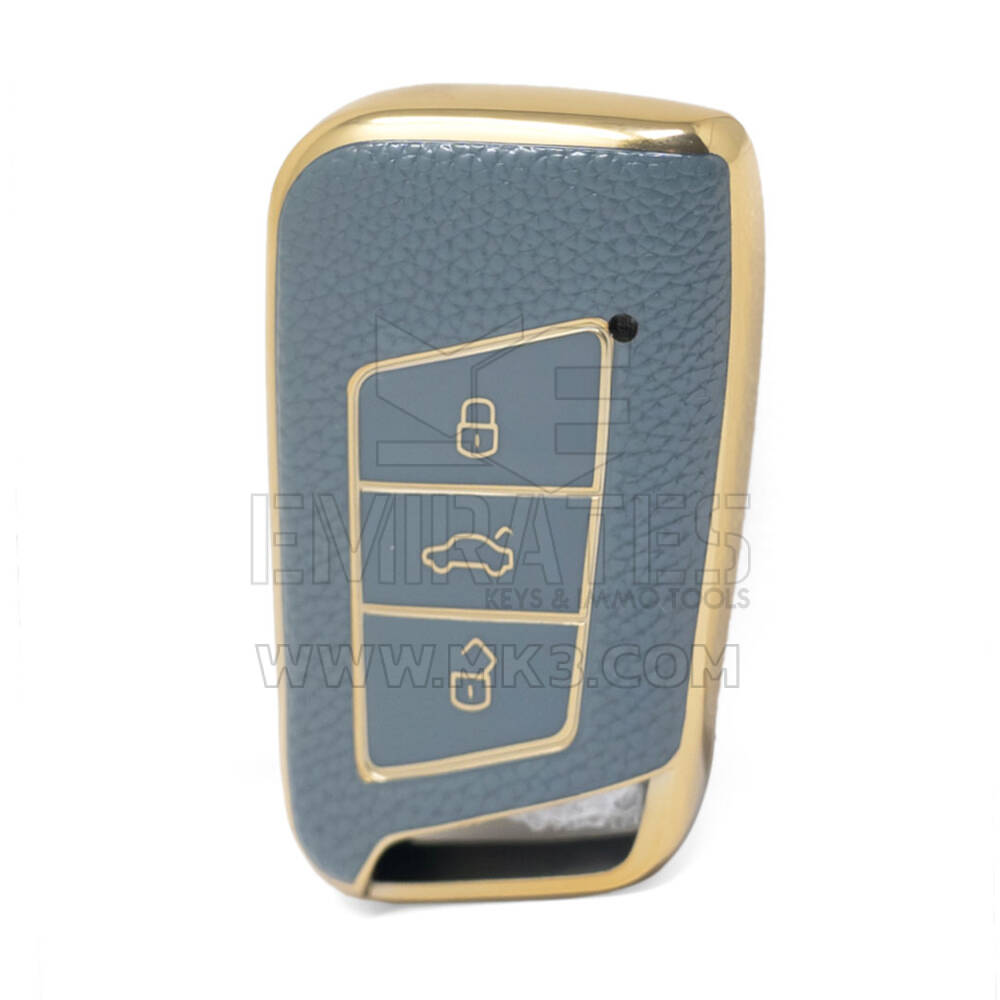 Nano High Quality Gold Leather Cover For Volkswagen Remote Key 3 Buttons Gray Color VW-D13J
