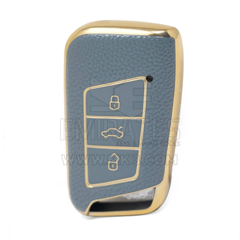 Nano Funda de cuero dorado de alta calidad para llave remota de Volkswagen, 3 botones, Color gris, VW-D13J