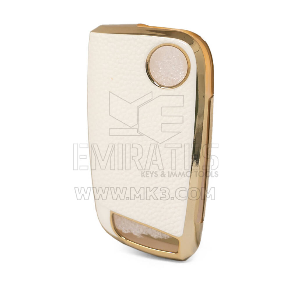 Кожаный чехол с нано-золотом для VW Flip Key 3B, белый VW-E13J | МК3