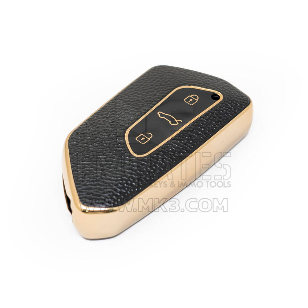 Nueva funda de cuero dorado Nano de alta calidad para llave remota de Volkswagen, 3 botones, Color negro, VW-G13J | Cayos de los Emiratos