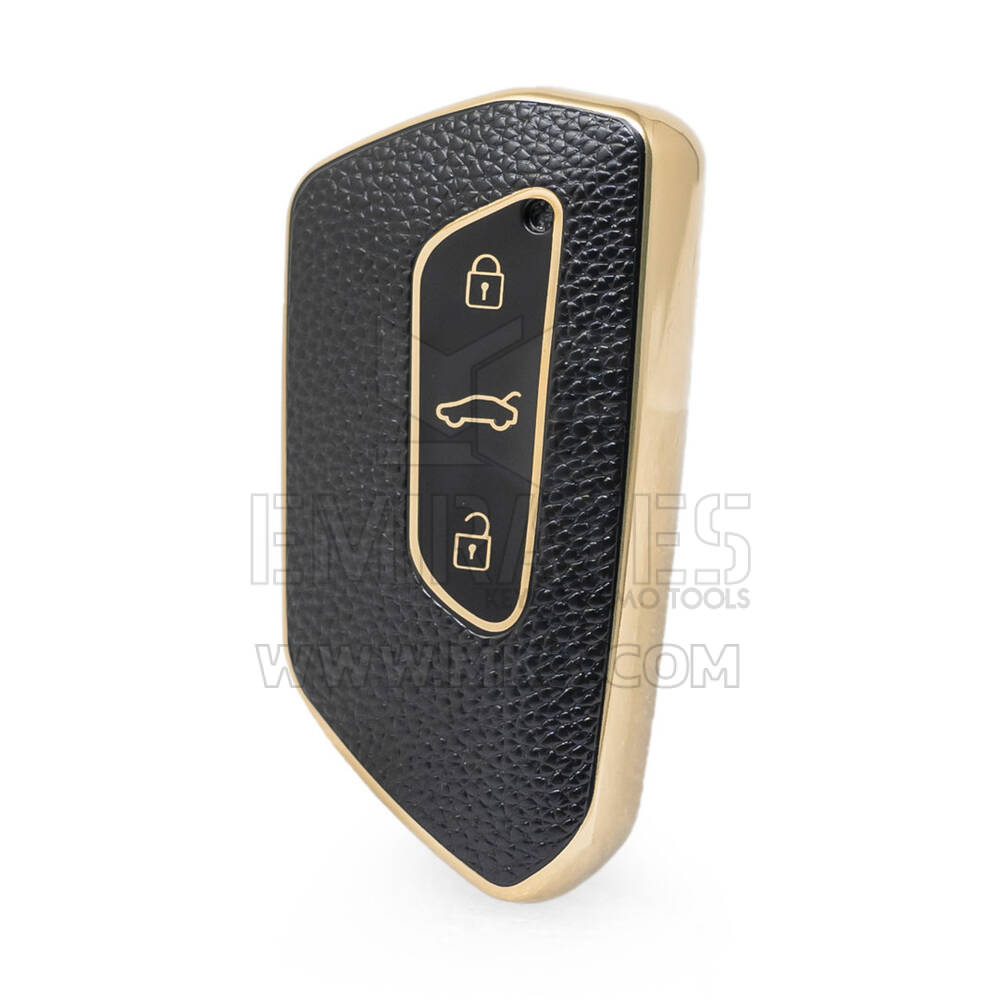 Nano Funda de cuero dorado de alta calidad para llave remota de Volkswagen, 3 botones, Color negro, VW-G13J