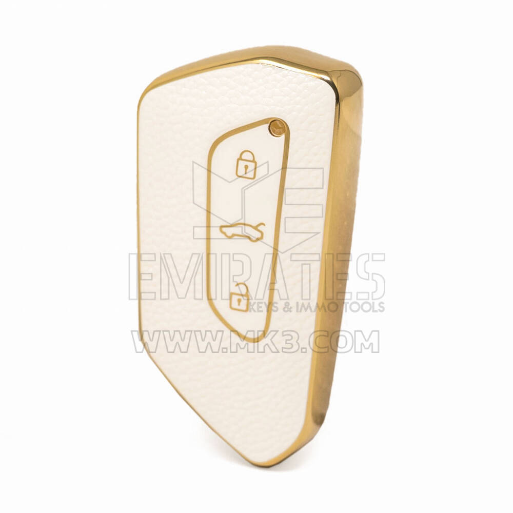 Nano Funda de cuero dorado de alta calidad para llave remota de Volkswagen, 3 botones, Color blanco VW-G13J