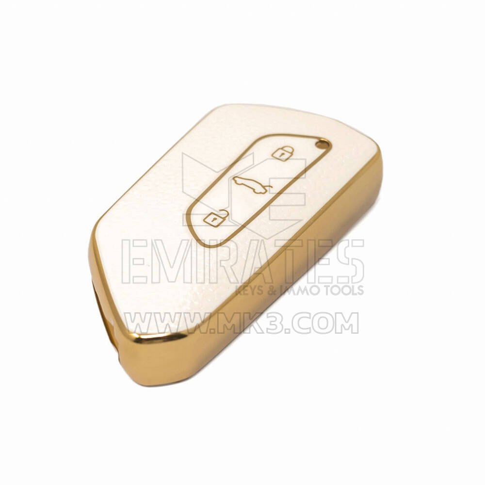Nueva funda de cuero dorado Nano de alta calidad para llave remota de Volkswagen, 3 botones, Color blanco, VW-G13J | Cayos de los Emiratos