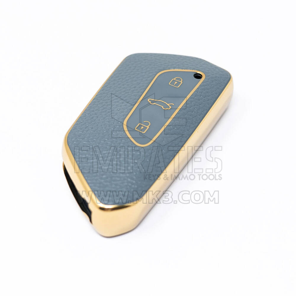 New Aftermarket Nano High Quality Gold Leather Cover For Volkswagen Remote Key 3 Buttons Gray Color VW-G13J | Emirates Keys