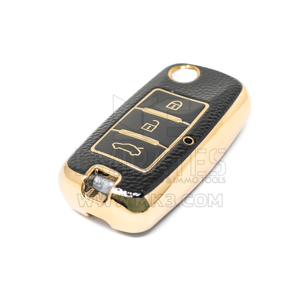 Nueva Funda de cuero dorado de alta calidad Nano del mercado de accesorios para llave remota Dongfeng Flip 3 botones Color negro DF-A13J | Cayos de los Emiratos