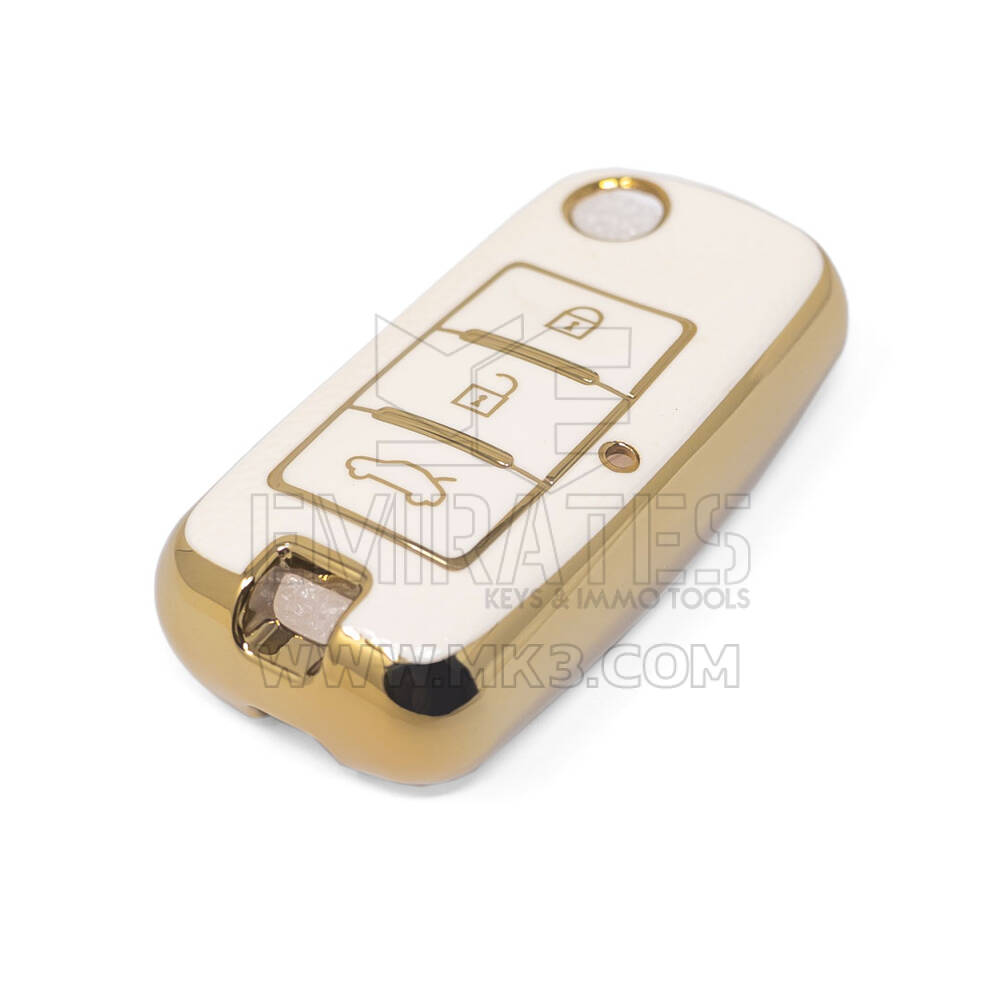 Nueva Funda de cuero dorado de alta calidad Nano del mercado de accesorios para llave remota Dongfeng Flip 3 botones Color blanco DF-A13J | Cayos de los Emiratos