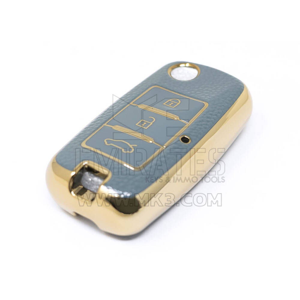 Nueva Funda de cuero dorado de alta calidad Nano del mercado de accesorios para llave remota Dongfeng Flip 3 botones Color gris DF-A13J | Cayos de los Emiratos