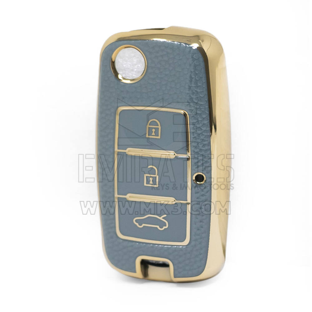 Nano Funda de cuero dorado de alta calidad para llave remota Dongfeng Flip 3 botones Color gris DF-A13J