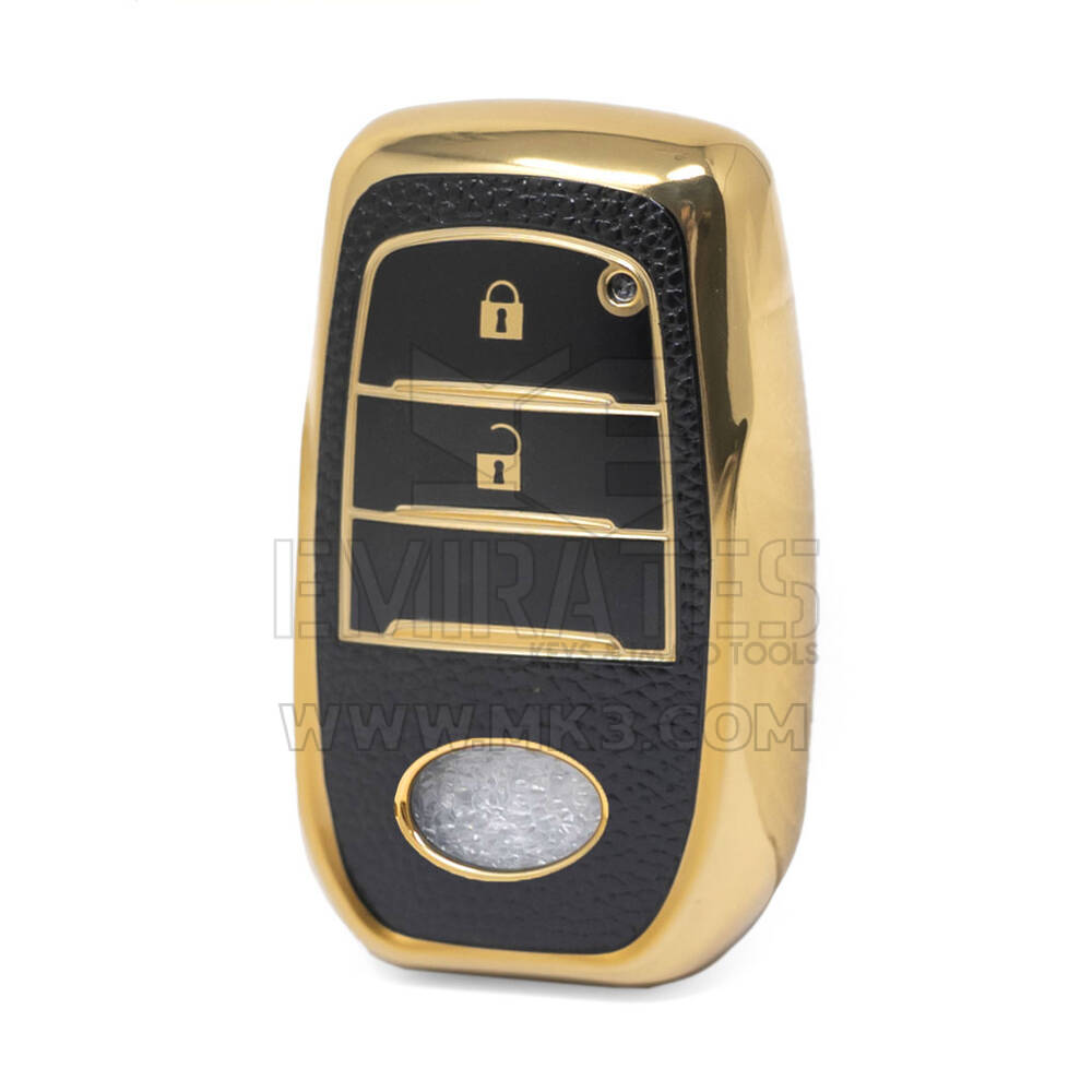 Capa de couro dourado nano de alta qualidade para chave remota Toyota 2 botões cor preta TYT-A13J2