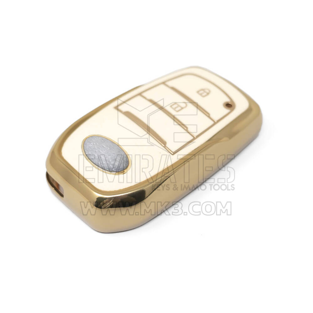 New Aftermarket Nano High Quality Gold Leather Cover For Toyota Remote Key 2 Buttons White Color TYT-A13J2 | Emirates Keys