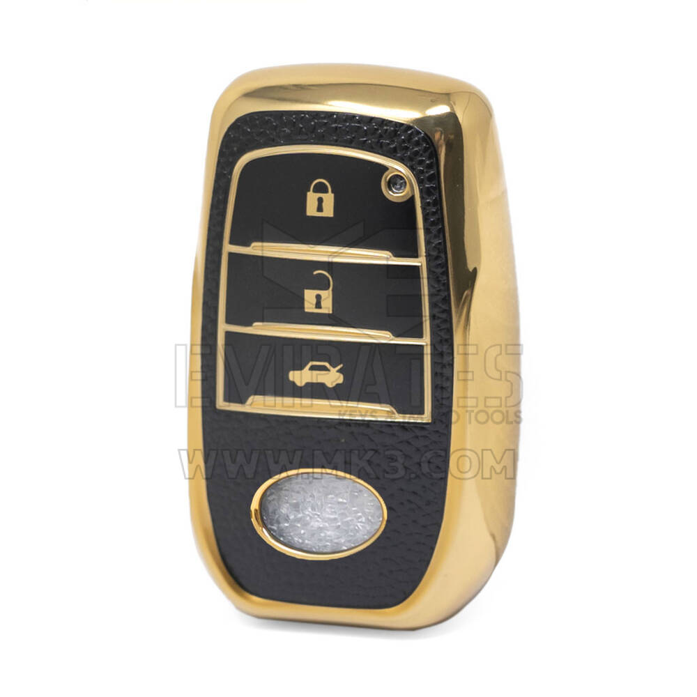 Nano High Quality Gold Leather Cover For Toyota Remote Key 3 Buttons Black Color TYT-A13J3