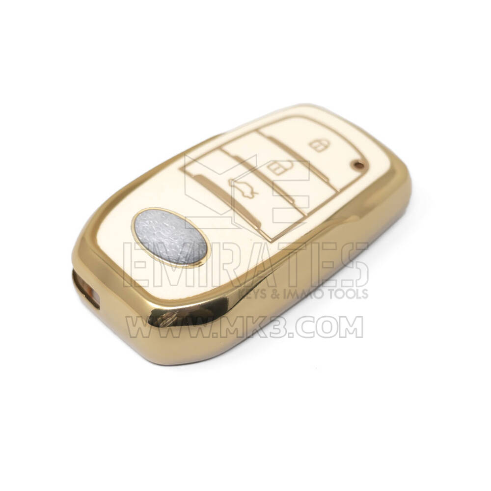 New Aftermarket Nano High Quality Gold Leather Cover For Toyota Remote Key 3 Buttons White Color TYT-A13J3 | Emirates Keys