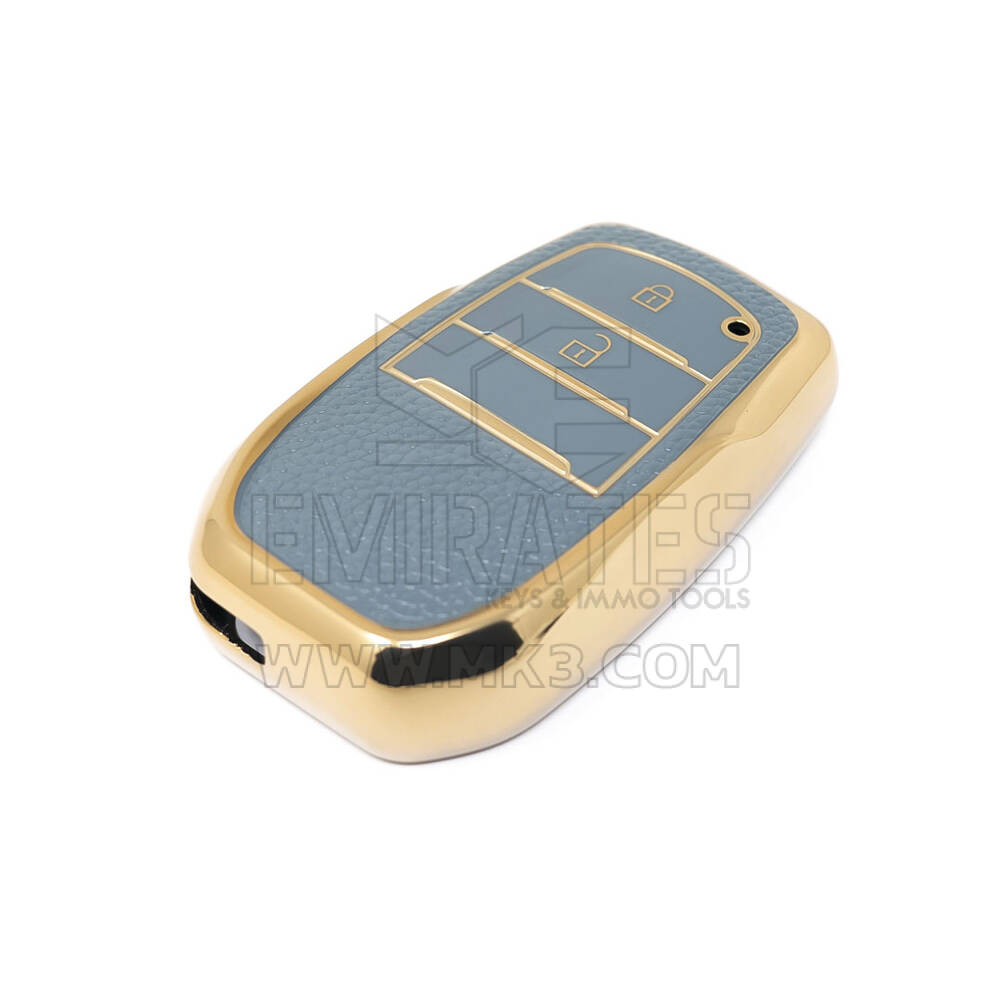 Novo aftermarket nano capa de couro dourado de alta qualidade para chave remota toyota 2 botões cor cinza TYT-A13J2H Chaves dos Emirados