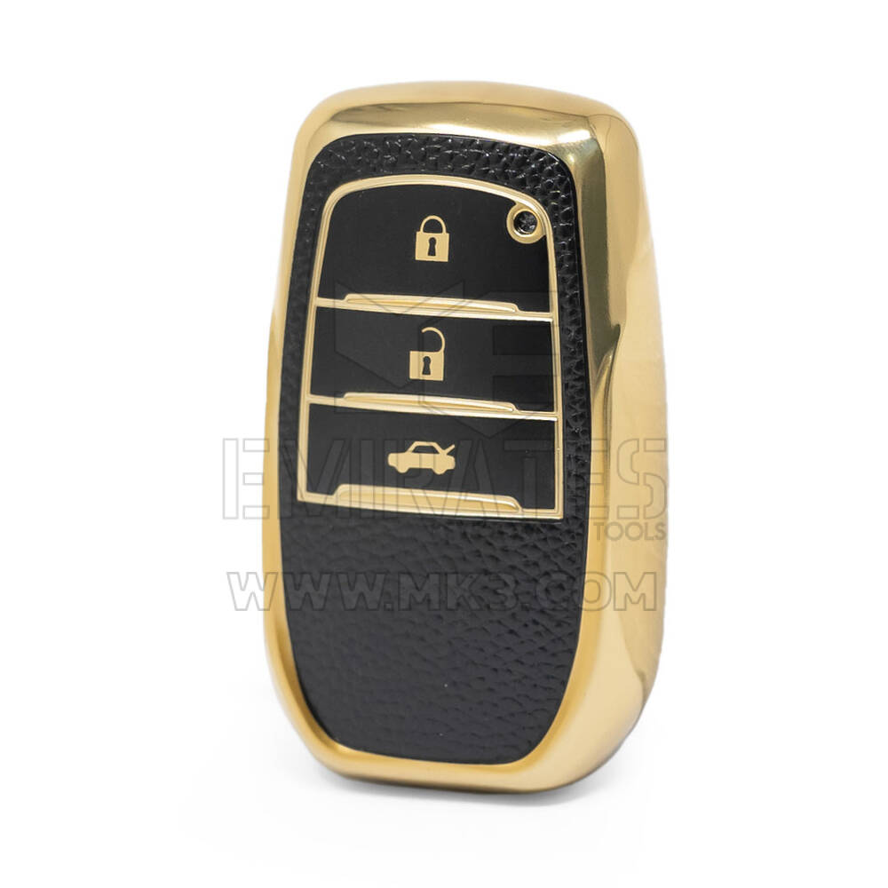 Nano High Quality Gold Leather Cover For Toyota Remote Key 3 Buttons Black Color TYT-A13J3H