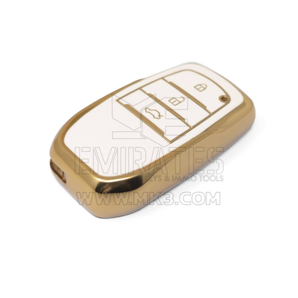 Novo aftermarket nano capa de couro dourado de alta qualidade para chave remota toyota 3 botões cor branca TYT-A13J3H Chaves dos Emirados