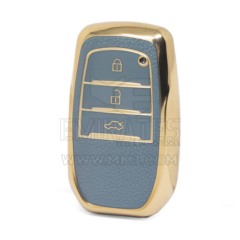 Capa de couro dourado nano de alta qualidade para chave remota Toyota 3 botões cor cinza TYT-A13J3H