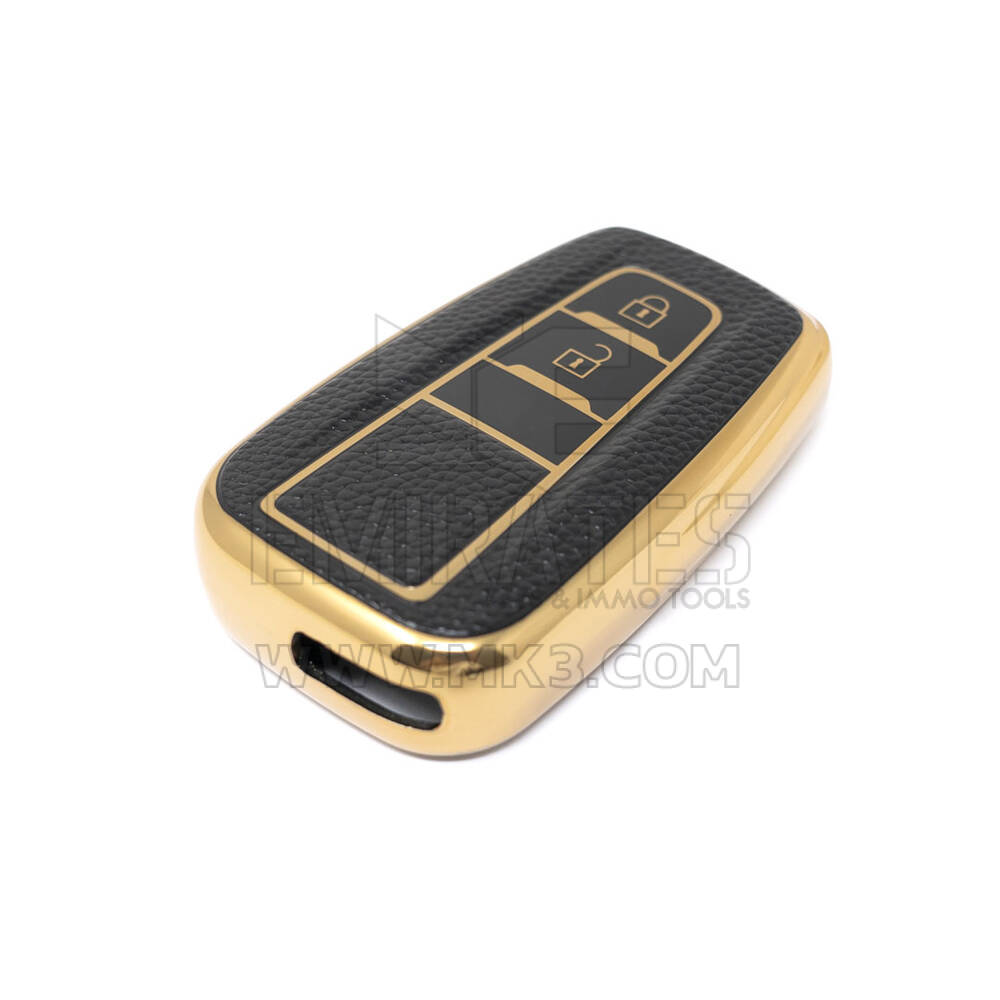 Novo aftermarket nano capa de couro dourado de alta qualidade para chave remota toyota 2 botões cor preta TYT-B13J2 Chaves dos Emirados
